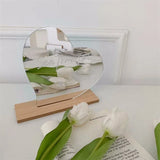 Popxstar Ins Irregular Mirror Acrylic Decorative Mirror Nordic Style Makeup Mirror with Wooden Base Girls Cosmetic Supplies Home Decor