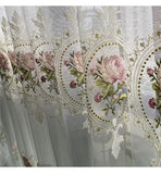 Popxstar American Luxury Peony Embroidery Tulle Curtain For Living Room European Elegant Flower Embroidery Sheer Voile Drapes For Bedroom