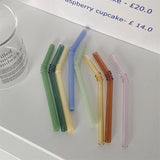 Popxstar 4Pcs/set 15cm Glass Straw with Brushes Heat Resistant Cold Beverage Bent Straws Reusable Straw Cocktails Bar Accessories