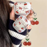 Popxstar Kawaii Cute Cherry Bowknot Clear Headphones Protective Shell Soft Cover For AirPods 1 2 3 With Pendant Case For AirPods Pro 2