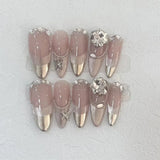 Popxstar  10Pcs Long Almond Handmade Press on Nails Fake Nails with Rhinestone Wearable Stick-on Nails False Nail Накладные Ногти Uñas