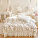 Popxstar  Floral Lace Ruffles 100% Cotton Double Yarn Soft Bedding Set Duvet Cover Quilted Bedspread Bed Skirt Bed Sheet Set Pillowcases