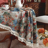 Home Decoration Round Tablecloth Pastoral Floral Jacquard Thickened Table Cloth with Tasseles Party Kitchen Dining Table Cover