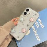 Popxstar  Lovely Colorful 3D Star Bling Glitter Phone Case For iPhone 16 Pro Max 17 Air 15 13 12 11 14 Plus Clear Back Cover