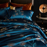 Popxstar  22 Momme Natural Mulberry Silk Luxury Bedding Set Yarn-dyed Jacquard Silk Cotton Duvet Cover Flat Sheet With Pillowcases 4Pcs