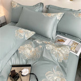 Popxstar High-End Floral Embroidery Green Red Bedding Set Luxury Egyptian Cotton Solid Duvet Cover Flat or Fitted Bed Sheet Pillowcases