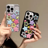 Bling 3D Dopamine Stars Phone Case For IPhone 17 Air 16 15 14 Plus 13 12 11 Pro Max Glitter Multicolor Transparent Cover Cases