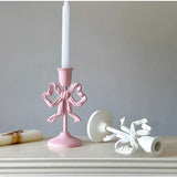popxstar French Retro Pink Bow Candle Holder Decoration Dining Table Club Villa Decoration Crafts Wedding Photography Candle Props