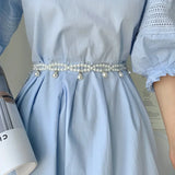 Popxstar White Pearl Skirt Belt Women's Dress Decorative Waist Chain