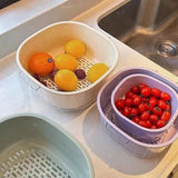 Popxstar ‌2-Tier Strainer Colander with Fruit Tray Dual-Purpose Kitchen Living Room Drain Basket Wash Vegetable Bowl Fruit Display Basket