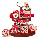 Popxstar Valentine's Day Tiered Tray Decor Delicate Wooden Valentine Tabletop Decor Reusable Valentine Tray Decoration for Tabletop Party