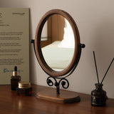 Popxstar  Retro Bedroom Desktop Mirror Solid Wood Makeup Mirror Home Desktop Chinese Style Rotatable Vanity Mirror Room Decoration