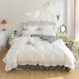 Popxstar Lace Ruffles Bedding Set White and Gray Color Bedclothes for Boys/Girls Full Size Quilt Cover Sets Queen/King Bed Linen Sets