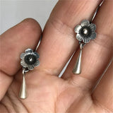 Popxstar Vintage Silver Color Waterdrop Flower Geometry Black Stone Earrings for Women Long Dangle Earrings Wedding Engagement Jewelry