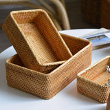 Popxstar burr basket idea Rectangular Rattan Storage Baskets Handmade Woven Nesting Wicker Baskets for Decor Fruit Tray and Snack Storage Box