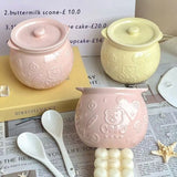 Popxstar  Cute Bear Ceramic Oil Bottle Seasoning Pot Spicy Salt Tank Kitchen Pepper Special bottle With Lid Spoon Kitchen Storage pot
