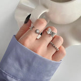 Popxstar  Vintage Pink Roman Numerals Cool Rings Set for Women Rock Hip Hop Twist Geometry Open Ring Fashion Ins Jewelry Gifts