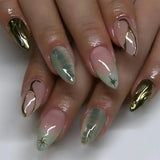 Popxstar  24Pcs Almond False Nails Pink Gradient Simple with French Design Wearable Fake Nails Short Full Cover Press on Nail Tips Art