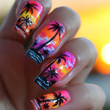 Popxstar  24pcs Colorful Fake Nails Press on Sets Summer Seaside Pattern Design Full Cover Nails Tips Datachable False Nail Art Finished