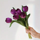 Popxstar  6pcs Hand Feel Moisturizing Tulip Simulation Flowers, Wedding Hand-held Flowers, Home Decoration Fake Flowers
