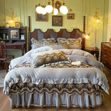 Popxstar  European Luxury Lace Embroidery Crystal Velvet Bedding Sets Duvet Cover Ruffles Quilted Bed Skirt Bedspread Pillowcases 4Pcs