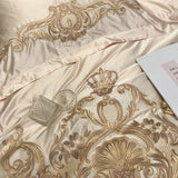 Popxstar  Royal Golden Embroidery European Palace Luxury Bedding Set Champagne Brocade Egyptian Cotton Duvet Cover Bed Sheet Pillowcases