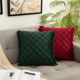 Premium Velvet Diamond Quilted Pillow Cover with Pom Design Sofa Pillow for Office Living Room 30x50cm 45x45cm Pillow Case