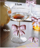 Popxstar Pink Bow Glass Decor Glass Cup Goblet Bow Handle Glasses Heat-resistant High Borosilicate Dessert Ice Cream Bowl Festival Gifts