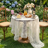 Embroidered Lace Table Cloth French Artistic Ruffled Table Cover Elegant Hollowed Out Home Anti-Slip Linen Decorative Tablecloth