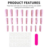 Popxstar  24Pcs Long Coffin Fake Nails Pink French Tips Press on Nails Ballerina Full Cover False Nail for Women and Girls DIY Manicure