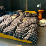 Popxstar  High Quality Beauty Bedding Set Plaid Duvet Cover Bed Sheet Set With Pillowcases Adult Dormitory Queen Size Winter Home Decor
