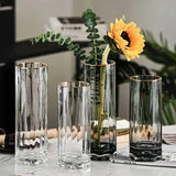 Popxstar  Smoke Gray Transparent Glass Vase With Floral Base For Fresh Flowers Lucky Bamboo Home Decor