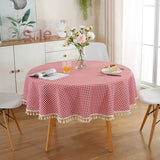 Popxstar  Cotton Linen Nordic Round Tablecloth Yellow Striped  White Tassel Lace Christmas Tree Dining Table Cover Washable Table Cloth