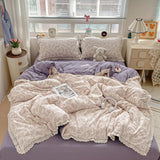 popxstar New Bedding Set INS Princess Soft Bed Flat Sheet Set Twin Queen Double Size Cotton Lace Duvet Cover Pillowcase Bed Linen