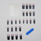 Popxstar  Extra Long Coffin Press On Nails 24Pcs Black French Fake Nails Pink Flower Shiny Rhinestone Designers Spicy Women False Nails