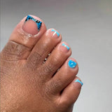 Popxstar  Summer Blue French Tip Fake Toenails 24Pcs Nude Color Press On Toe Nails Simple DIY Manicure Full Cover Acrylic False Toenails