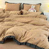 3/4Pcs Bedding Set French Bow Lace Romantic And Cute Girls' Bedroom Bedding Set Queen Bed Sheets Pillowcase Duvet Cover Flat