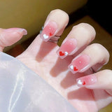 Popxstar  French Fake Nails Stick-on Long Ballet Pink False Nails with Rhinestone Designs Full Cover Acrylic Press on Nails for Women Girl