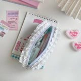 Popxstar Korean Lace Floral Pencil Case Portable Fabric Ruffle Stationery Organizer  Aesthetic Study Pen Bag for Students Back To School