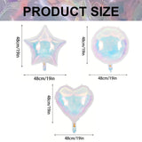 Popxstar  19Inch Foil Star Heart Round Balloons Transparent Iridescent Balloons for Mermaid Theme Birthday Disco Party Wedding Decorations