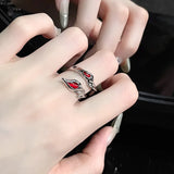 Popxstar Kpop 90s Grunge Aesthetic Irregular Liquid Metal Heart Moonstone Open Ring For Women Luxury Vintage Jewelry EMO Y2K Accessories