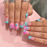 Popxstar 24Pcs Short Ballet False Nails with Bow Design White French Press on Nails Wearable Square Head Full Cover Fake Nail Manicure