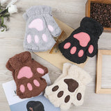 Popxstar Soft Warm Plush Fingerless Panda Gloves Flip Half Finger Mittens Women Winter Cute Cat Paw Fluffy Glove Girls Christmas Gifts