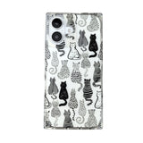 Cartoon Sketch Cats Pattern Right Angled Edge Case For iPhone 17 16 15 13 14 12 Pro Max Clear Phone Back Cover