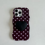 2 IN 1 Polka Dot Case for IPhone 17 16 15 14 13 Pro Max Air Lovely Shockproof Protective Wave Edges Back Cover with Stand Holder