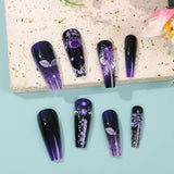 Popxstar  Purple Flower Press on Nails 24Pcs Almond/Coffin Wearable Fake Nails Flower Printed Woman DIY Manicure Acrylic False Nails Tips