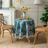 Home Decoration Round Tablecloth Pastoral Floral Jacquard Thickened Table Cloth with Tasseles Party Kitchen Dining Table Cover