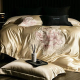 Popxstar  High Precision Damask Egyptian Cotton Flowers Embroidery Luxury Bedding Set Duvet Cover Flat/Fitted Bed Sheet Pillowcasess 4Pcs