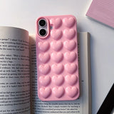 Popxstar  Pink 3D Bubble Pop Heart Cute Girly Phone Case For iPhone 17 Air 16 15 14 Plus 13 12 11 Pro Max Soft Silicone Back Cover Funda