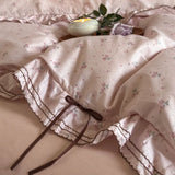 Popxstar  100% Cotton Pastoral Floral Print Ruffles Bow Princess Bedding Set Queen King Duvet Cover Set Bed Sheet/Fitted Sheet Pillowcases